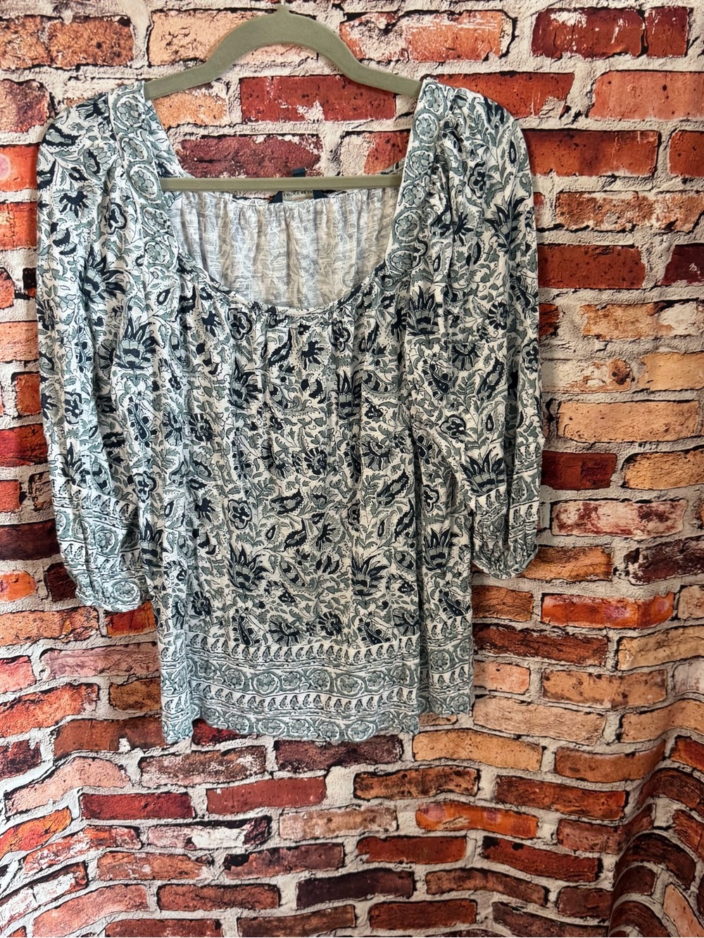 Lucky Brand Women’s M Blue Floral Paisley Tunic Top Boho 3/4 Sleeve
